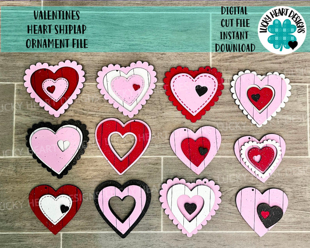 Valentines Heart Shiplap Ornament File SVG, Glowforge, LuckyHeartDesignsCo