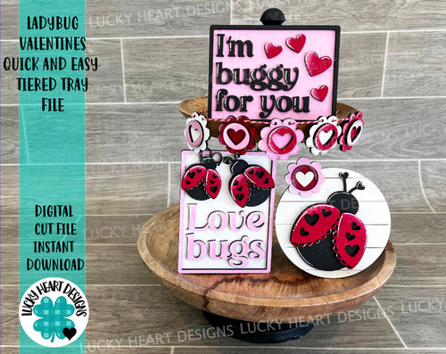 Ladybug Valentine Quick and Easy Tiered Tray File SVG, Glowforge, LuckyHeartDesignsCo