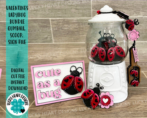 Ladybug Valentines Bundle Gumball Scoop Sign File SVG, Glowforge, Tiered Tray, LuckyHeartDesignsCo
