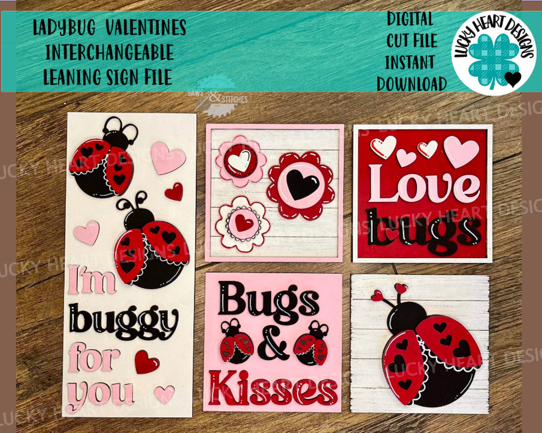 Ladybug Valentines Interchangeable Leaning Sign File SVG, Tiered Tray, Glowforge, LuckyHeartDesignsCo