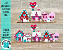 Load image into Gallery viewer, Love Valentine&#39;s Day Standing Houses File SVG, Tiered Tray Decor, Glowforge, LuckyHeartDesignsCo

