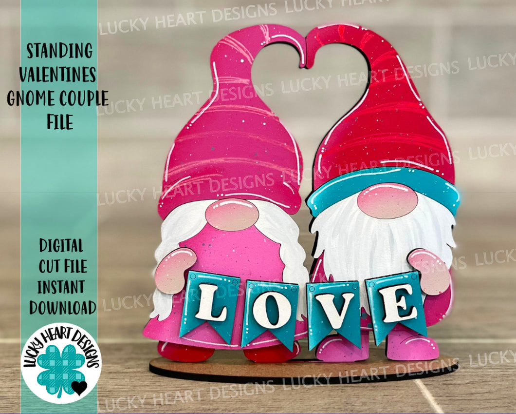 Standing Valentines Gnome Couple File SVG, Tiered Tray Holiday Decor, Glowforge, LuckyHeartDesignsCo