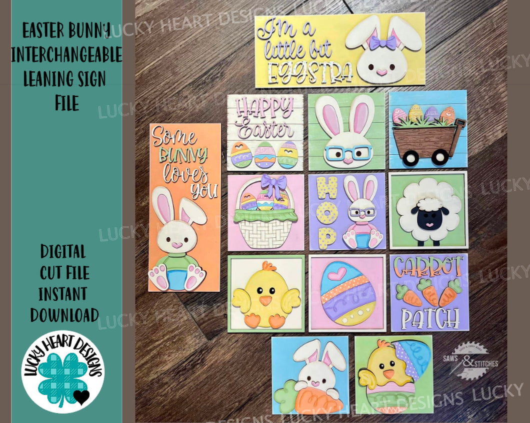 Eggstra Easter Interchangeable Leaning Sign File SVG, Glowforge Tiered Tray, Spring, LuckyHeartDesignsCo