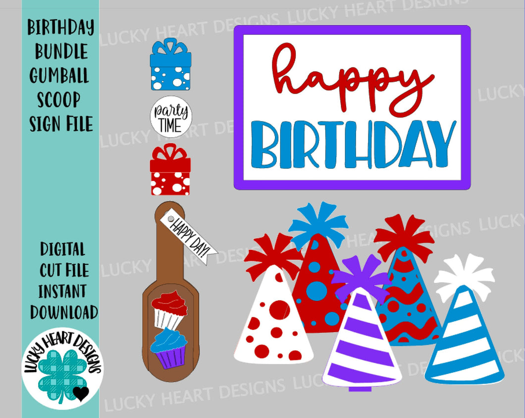 Birthday Bundle Gumball Scoop Sign File SVG, Glowforge, Tiered Tray, LuckyHeartDesignsCo