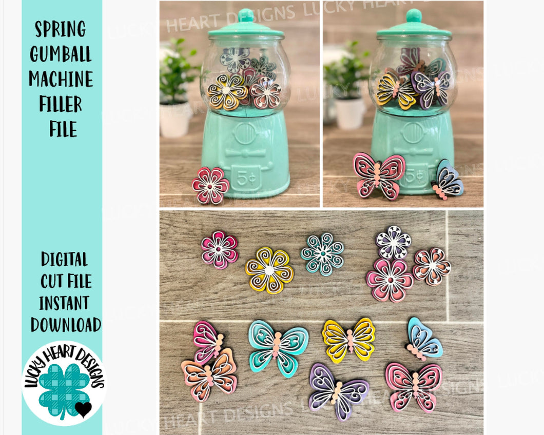 Spring Gumball Machine Filler File SVG, Glowforge Butterfly Tiered Tray, LuckyHeartDesignsCO