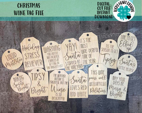 Christmas Wine Tag File SVG, Glowforge, LuckyHeartDesignsCo