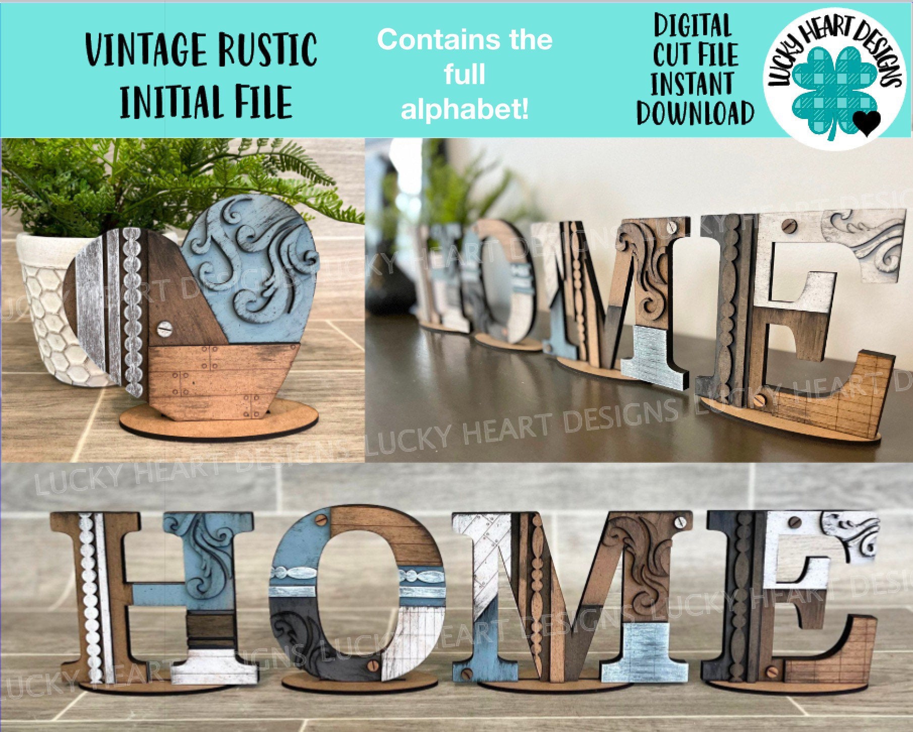 Vintage Rustic Initials File SVG, Glowforge Farmhouse, LuckyHeartDesig ...