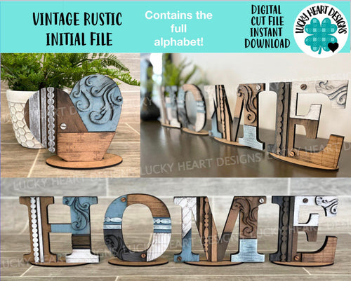 Vintage Rustic Initials File SVG, Glowforge Farmhouse, LuckyHeartDesignsCo