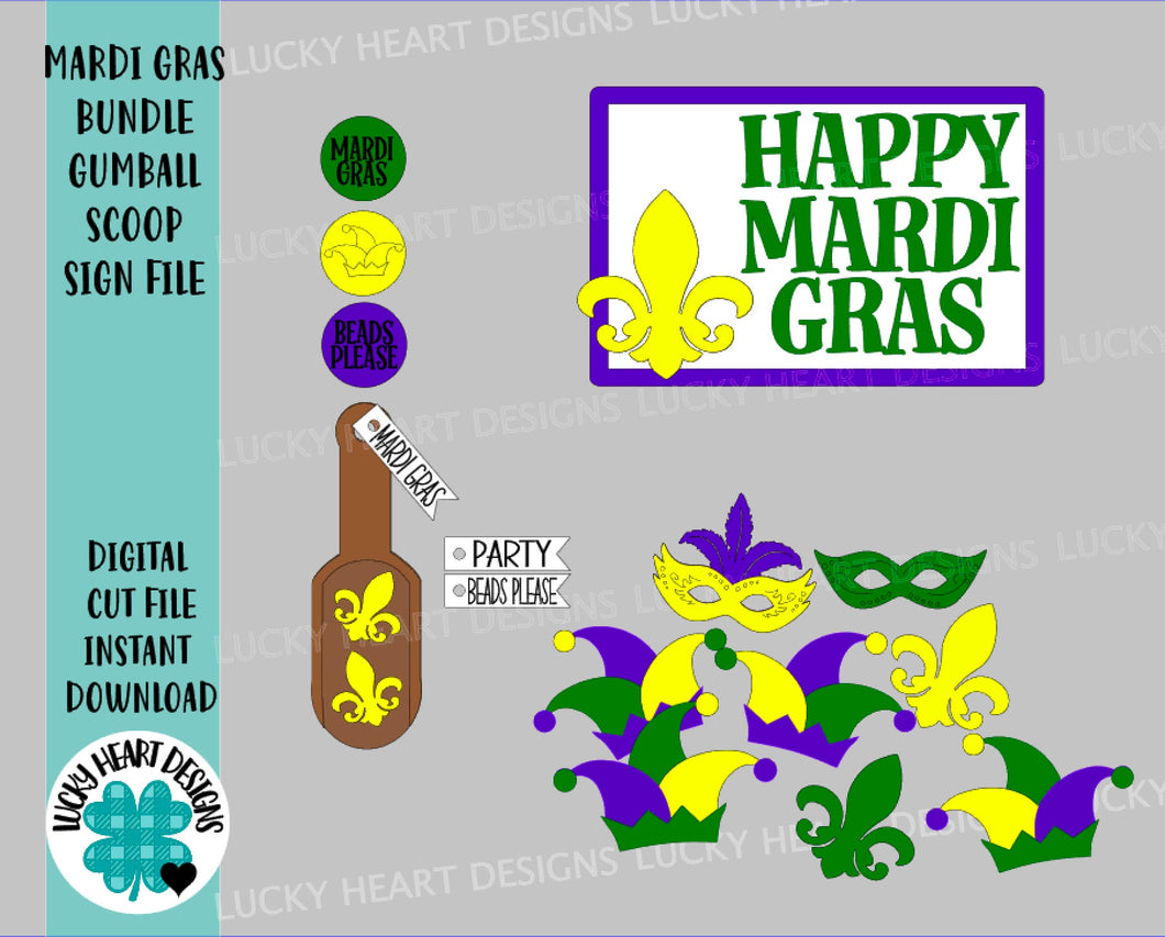 Mardi Gras Bundle Gumball Scoop Sign File SVG, Glowforge Tiered Tray, LuckyHeartDesignsCo
