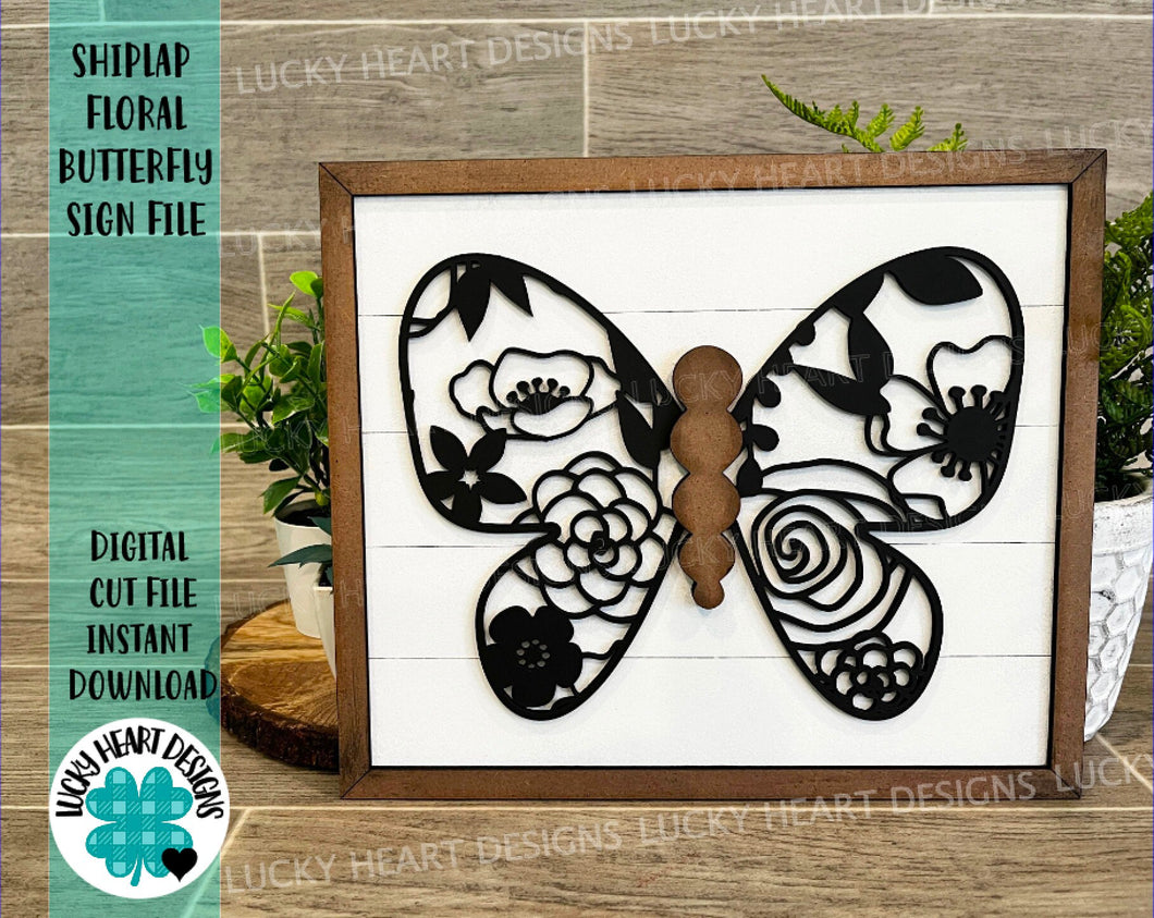 Shiplap Floral Butterfly Sign File SVG, Glowforge, LuckyHeartDesignsCo