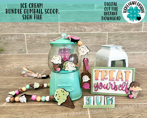 Ice Cream Bundle Gumball Scoop Sign File SVG, Glowforge Tiered Tray, LuckyHeartDesignsCo