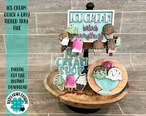 Ice Cream Quick and Easy Tiered Tray File SVG, Summer Glowforge, LuckyHeartDesignsCo
