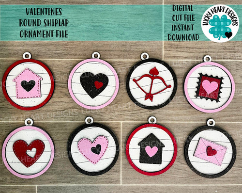 Valentines Round Shiplap Ornament File SVG, Glowforge, LuckyHeartDesignsCo