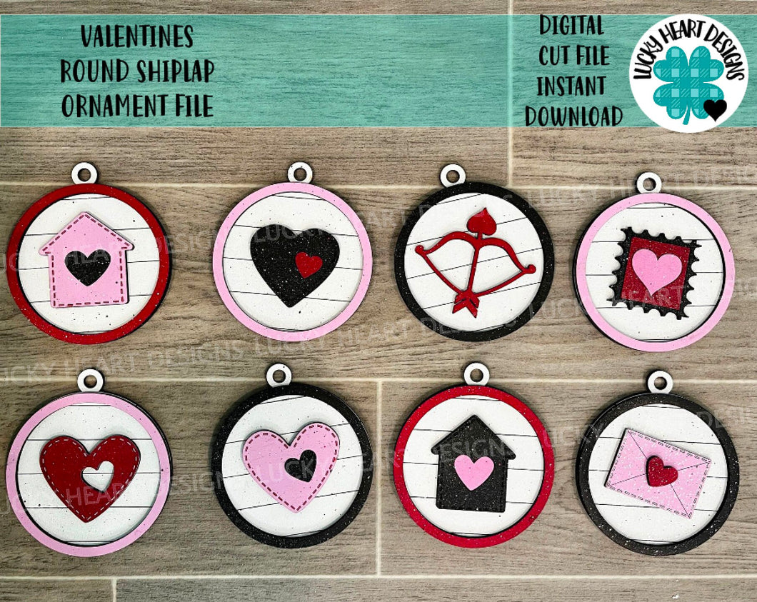 Valentines Round Shiplap Ornament File SVG, Glowforge, LuckyHeartDesignsCo