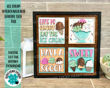 Load image into Gallery viewer, Ice Cream Interchangeable Leaning Sign File SVG, Summer Tiered Tray Glowforge, LuckyHeartDesignsCo
