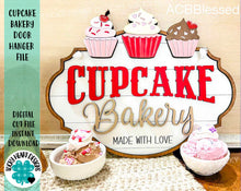 Load image into Gallery viewer, Cupcake Bakery Door Hanger File SVG, Glowforge, Valentines, LuckyHeartDesignsCo
