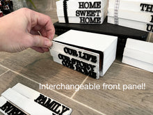 Load image into Gallery viewer, Interchangeable Book Stack Tiered Tray File SVG, Glowforge Farmhouse, LuckyHeartDesignsCo

