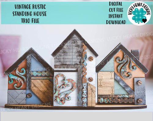 Vintage Rustic Standing Houses File SVG, family home Mantle Decor Glowforge, LuckyHeartDesignsCo