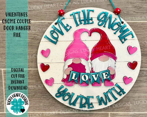 Valentines Gnome Couple Door Hanger Sign File SVG, Glowforge, LuckyHeartDesignsCo