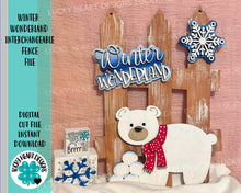 Load image into Gallery viewer, Winter Wonderland Interchangeable Fence File SVG, polar bear Glowforge, LuckyHeartDesignsCo
