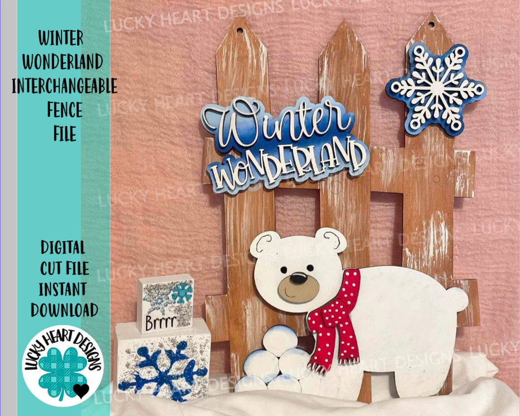 Winter Wonderland Interchangeable Fence File SVG, polar bear Glowforge, LuckyHeartDesignsCo