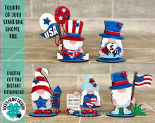 Load image into Gallery viewer, Fourth of July Standing Gnome File SVG, Tiered Tray Holiday Decor, Glowforge, LuckyHeartDesignsCo
