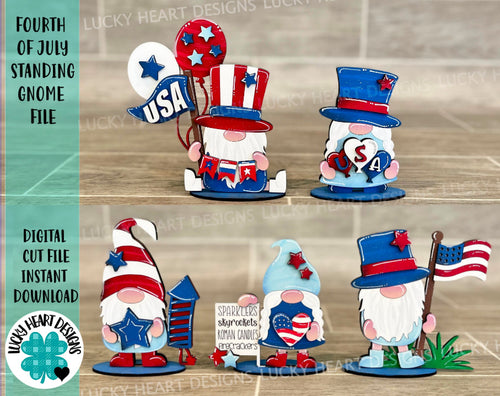 Fourth of July Standing Gnome File SVG, Tiered Tray Holiday Decor, Glowforge, LuckyHeartDesignsCo