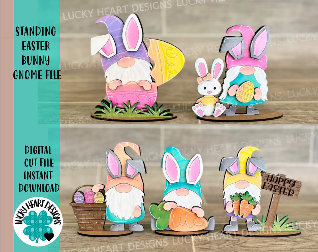 Standing Easter Bunny Gnome File SVG, Tiered Tray Holiday Decor, Glowforge, LuckyHeartDesignsCo