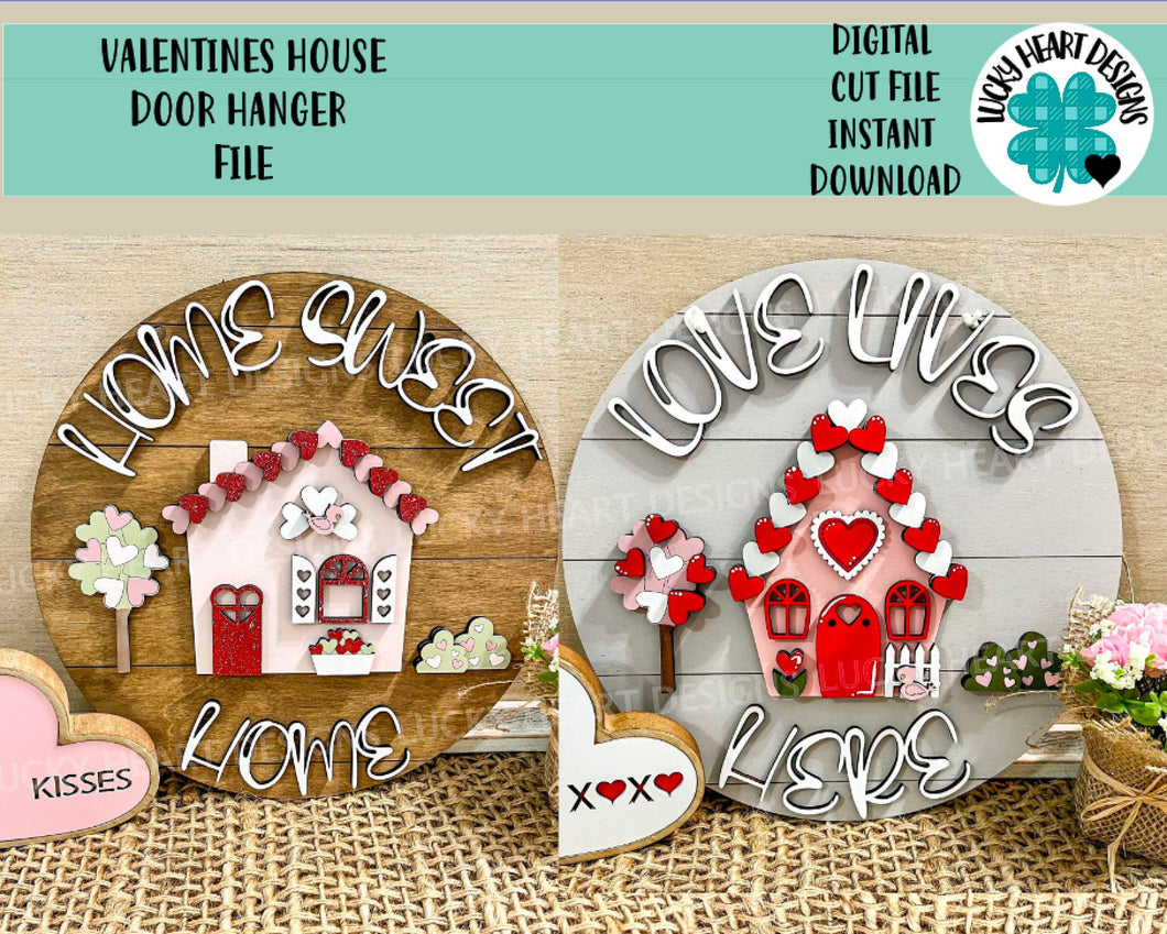 Valentine's House Door Hanger File SVG, Glowforge, LuckyHeartDesignsCo