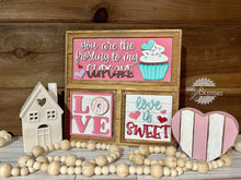 Load image into Gallery viewer, Sweet Valentine Interchangeable Leaning Sign File SVG, Glowforge Tiered Tray, LuckyHeartDesignCo
