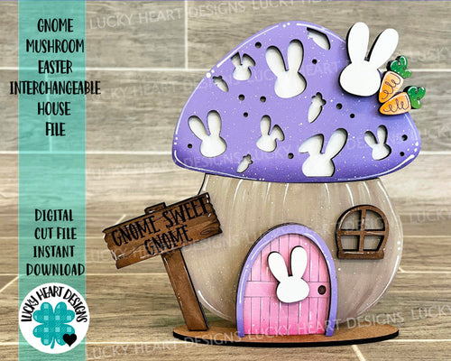 Gnome Mushroom Easter Interchangeable House File SVG, (add on) Tiered Tray, Glowforge, LuckyHeartDesignsCo