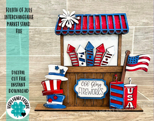 Fourth of July InterchangeableMarket Stand File SVG, Summer Glowforge, LuckyHeartDesignsCo