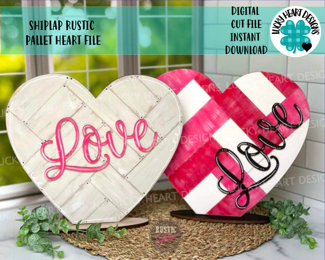 Shiplap Rustic Pallet Hearts File SVG, Farmhouse Valentines Glowforge, LuckyHeartDesignsCo