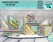 Load image into Gallery viewer, Vintage Rustic Easter Egg Trio File SVG, Glowforge Farmhouse, LuckyHeartDesignsCo
