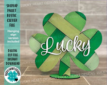 Load image into Gallery viewer, Shiplap Rustic Pallet Clover File SVG, Farmhouse St. Patrick&#39;s Day Glowforge, LuckyHeartDesignsCo
