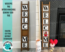 Load image into Gallery viewer, Welcome Tall Interchangeable Leaning Sign File SVG, Glowforge, LuckyHeartDesignsCo
