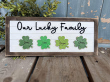 Load image into Gallery viewer, Clover Family Sign File SVG, Glowforge St. Patrick&#39;s Day, LuckyHeartDesignsCo
