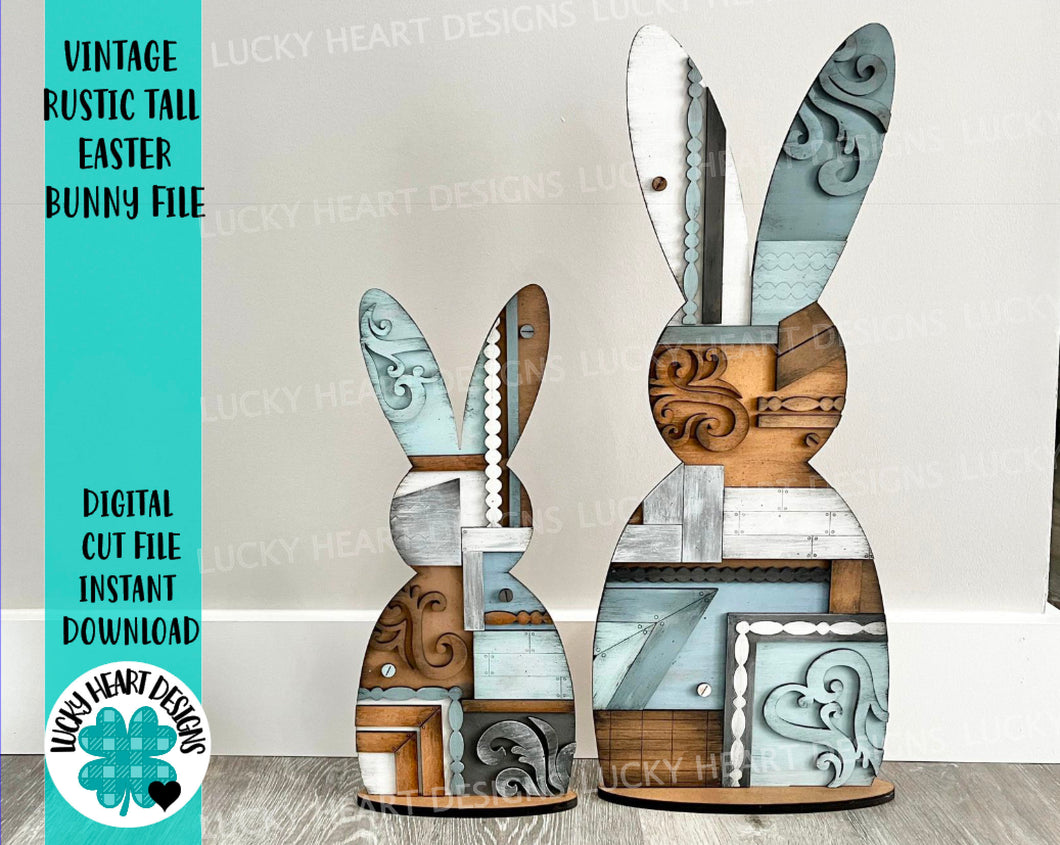 Vintage Rustic Tall Easter Bunny File SVG, Farmhouse Glowforge, LuckyHeartDesignsCo