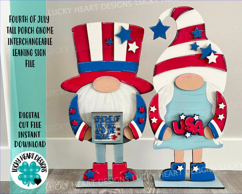 Fourth of July Hat add on Tall Porch Interchangeable Leaning Sign Gnome File SVG, Glowforge Summer , LuckyHeartDesignsCo