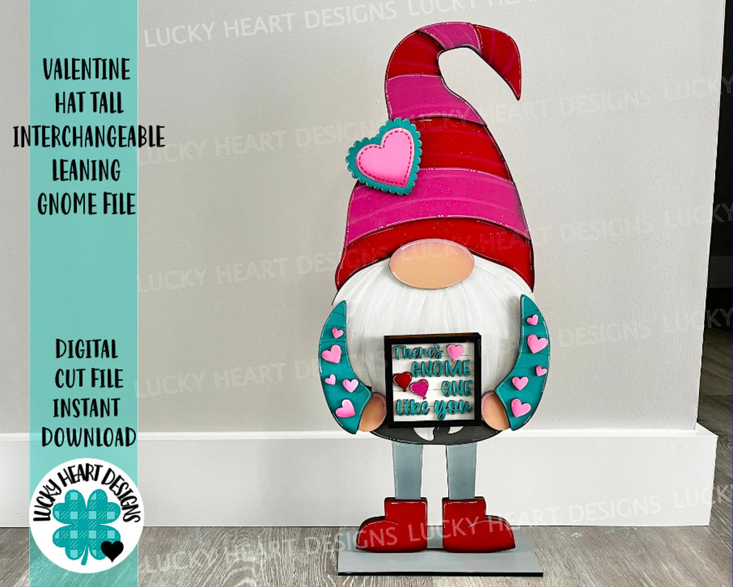 Valentine Hat add on Tall Porch Interchangeable Leaning Sign Gnome File SVG, Glowforge, LuckyHeartDesignsCo