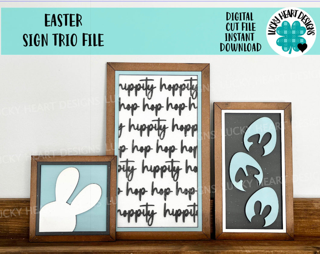 Easter Sign Trio File SVG, Glowforge Bunny Hop, LuckyHeartDesignsCo