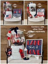Load image into Gallery viewer, Fourth of July Gnome Interchangeable Leaning Sign File SVG, Glowforge, LuckyHeartDesignsCo
