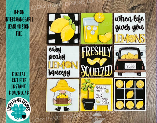 Lemon Interchangeable Leaning Sign File SVG, Glowforge Tiered Tray, Summer Lemonade, LuckyHeartDesignsCo