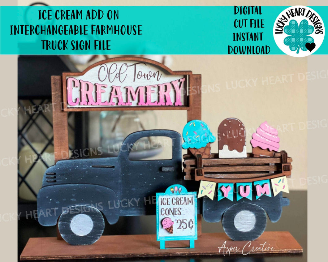 Ice Cream add on Interchangeable Farmhouse Truck File SVG, Glowforge Summer, LuckyHeartDesignsCo