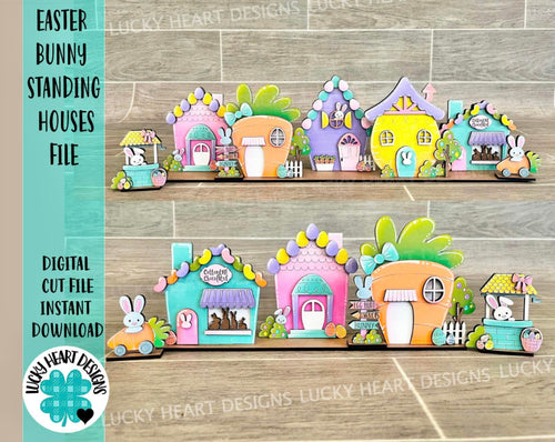 Easter Bunny Standing Houses File SVG, Glowforge, LuckyHeartDesignsCo