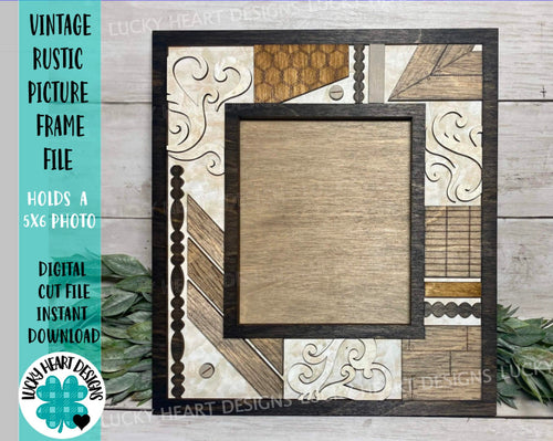 Vintage Rustic Picture Frame File SVG, Glowforge Farmhouse, LuckyHeartDesignsCo