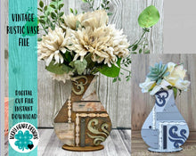 Load image into Gallery viewer, Vintage Rustic Vase File SVG, Glowforge Farmhouse Floral, LuckyHeartDesignsCo
