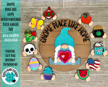 Load image into Gallery viewer, Gnome Place Like Home Interchangeable Door Hanger File SVG, Glowforge, LuckyHeartDesignsCo
