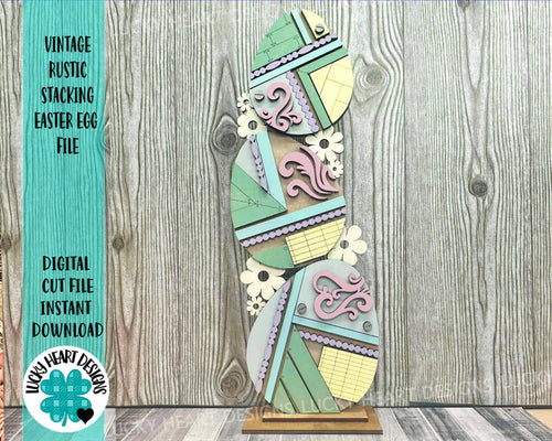 Vintage Rustic Stacking Easter egg File SVG, Glowforge farmhouse , LuckyHeartDesignsCo