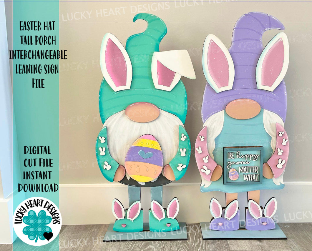 Easter Bunny add on Tall Porch Interchangeable Leaning Sign Gnome File SVG, Glowforge Spring, LuckyHeartDesignsCo